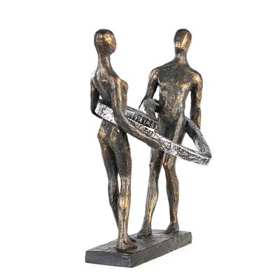 Gılde Heykel Kalp Çift Motifi Sentetik Reçine Gri Bronz Renkli L.13 cm W.26 cm H.31 cm
