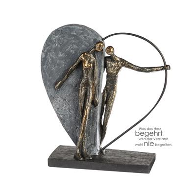 Gılde Heykel Kalp Çift Motifi Sentetik Reçine Gri Bronz Renkli L.10 cm W.28 cm H.31 cm