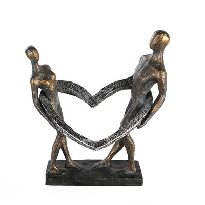 Gılde Heykel Kalp Çift Motifi Sentetik Reçine Gri Bronz Renkli L.13 cm W.26 cm H.31 cm