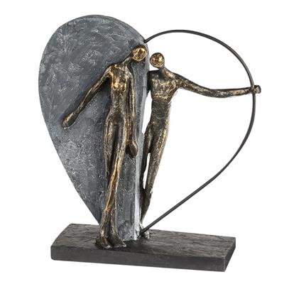 Gılde Heykel Kalp Çift Motifi Sentetik Reçine Gri Bronz Renkli L.10 cm W.28 cm H.31 cm