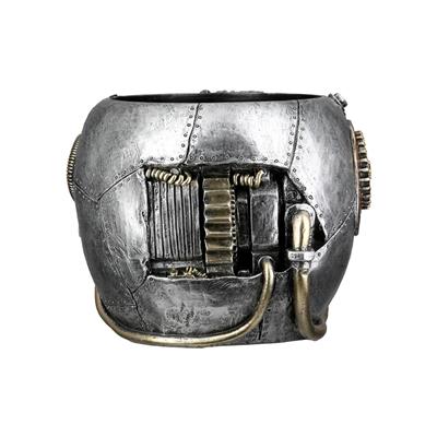 Gılde Kafatası Saksı Dişli Motifi Sentetik Reçine Gümüş Renkli L.23 cm W.18 cm H.14 cm