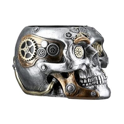 Gılde Kafatası Saksı Dişli Motifi Sentetik Reçine Gümüş Renkli L.23 cm W.18 cm H.14 cm