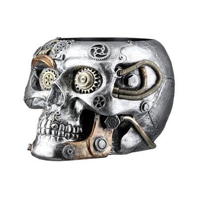 Gılde Kafatası Saksı Dişli Motifi Sentetik Reçine Gümüş Renkli L.23 cm W.18 cm H.14 cm