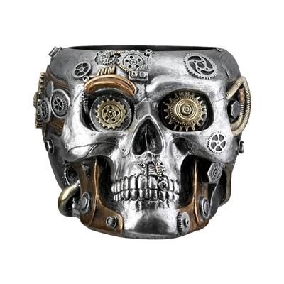 Gılde Kafatası Saksı Dişli Motifi Sentetik Reçine Gümüş Renkli L.23 cm W.18 cm H.14 cm