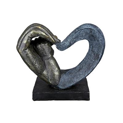 Gılde Kalp Heykel El Motifi Sentetik Reçine Gri Bronz Renkli L.7 cm W.16 cm H.14 cm