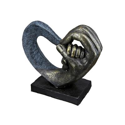 Gılde Kalp Heykel El Motifi Sentetik Reçine Gri Bronz Renkli L.7 cm W.16 cm H.14 cm