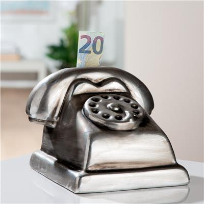 Gılde Kumbara Telefon Seramik Gümüş Renkli L.12 cm W.13 cm H.10 cm