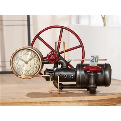 Gılde Para Kutusu Yer/Masa Saati Metal Kırmızı Siyah Bakır Rengi Gümüş Rengi L.19 cm W.40 cm H.26 cm