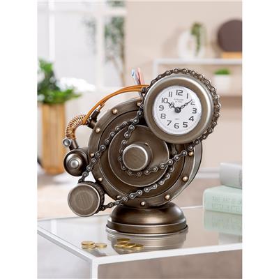 Gılde Para Kutusu Yer/Masa Saati Yuvarlak Metal Gümüş Renkli L.14 cm G.24 cm Y.25 cm