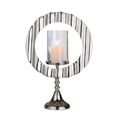 Gılde Şamdan Yuvarlak Cam Gümüş Renkli L.13 cm W.32 cm H.46 cm