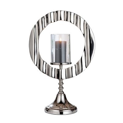 Gılde Şamdan Yuvarlak Cam Gümüş Renkli L.17 cm W.36 cm H.53 cm