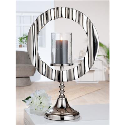 Gılde Şamdan Yuvarlak Cam Gümüş Renkli L.17 cm W.36 cm H.53 cm