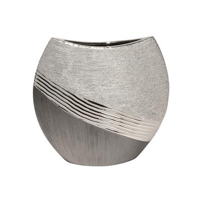 Gılde Vazo Çizgili Seramik Gri Gümüş Renkli L.7 cm G.25 cm Y.21 cm