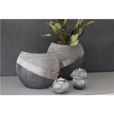 Gılde Vazo Çizgili Seramik Gri Gümüş Renkli L.7 cm G.25 cm Y.21 cm