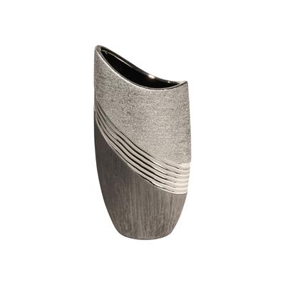 Gılde Vazo Çizgili Seramik Gri Gümüş Renkli L.8 cm W.15 cm H.30 cm