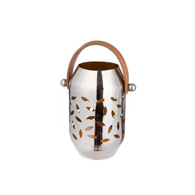 Gılde Yaprak Desenli Fener Paslanmaz Çelik Gümüş Renkli Küçük Boy 24 cm