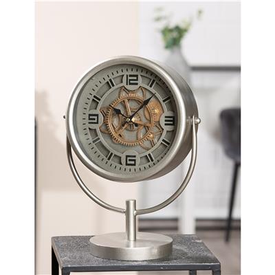 Gılde Yer/Masa Saati Yuvarlak Dişli Çark Motifli Metal Gümüş Renkli L.16 cm W.28 cm H.38 cm