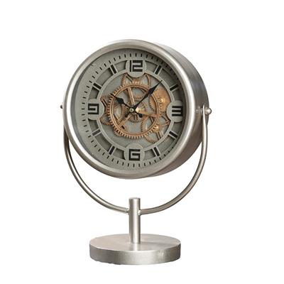 Gılde Yer/Masa Saati Yuvarlak Dişli Çark Motifli Metal Gümüş Renkli L.16 cm W.28 cm H.38 cm