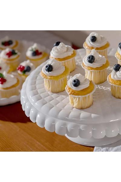 Gök Gri Kapaklı Ayaklı Küçük Kek Tabağı 30X27Cm