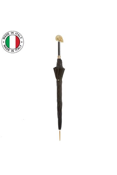 Siyah Gold Kuru Kafa Figürlü Otomatik Şemsiye 95 cm