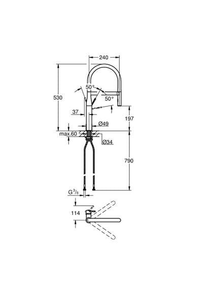 Grohe Eviye Bataryası Spiralli 2 Fonk Essence Krom/Siyah
