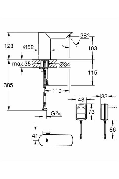 Grohe Fotoselli Lavabo Bataryası Elektrikli Çift Su Giriş