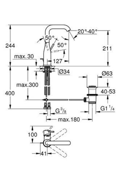 Grohe Lavabo Bataryası Essence L-Boyut Krom