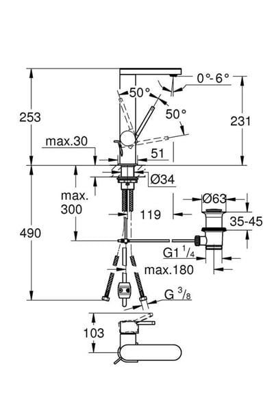 Grohe Lavabo Bataryası Plus L-Boyut Krom