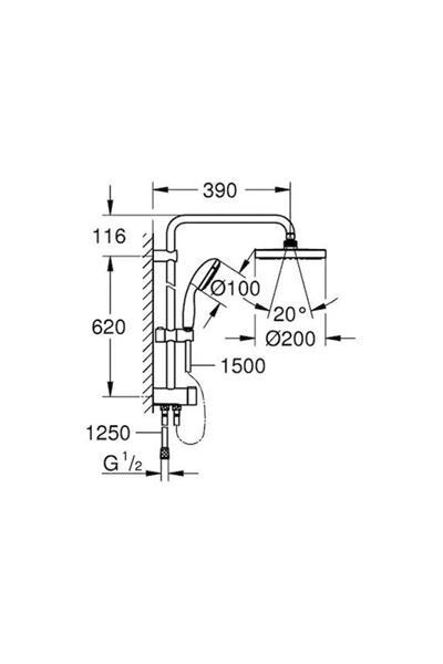 Grohe New Tempesta Sistem 200 Duvar Bağlantılı, Divertörlü Duş Sistemi