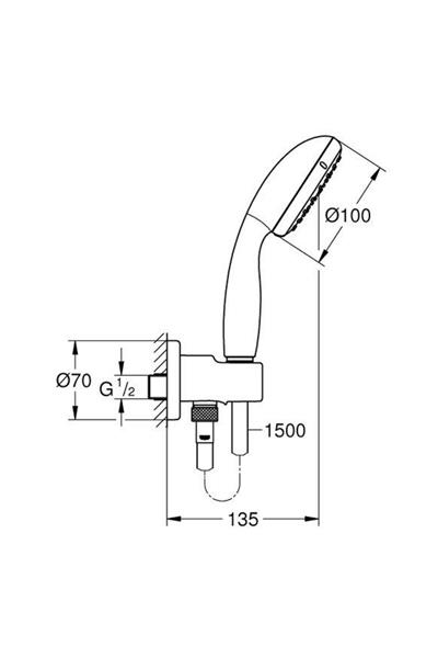 Grohe Temposta 100 El Duşu Askılı Su Çıkış Dirseği, El Duşu Ve Spiral Hortum