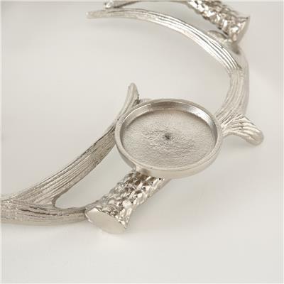 Gümüş Geyik Boynuz Model Yuvarlak Mumluk 6Cm