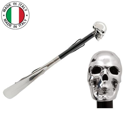 Gümüş Renk Kuru Kafa Figürlü Siyah/Krom Ayakkabı Çekeceği 50 Cm