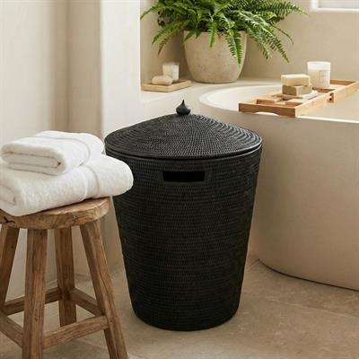 Hasır 3lü Çamaşır Sepetİ Kapaklı Siyah Renk