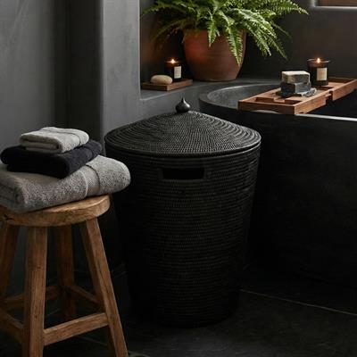 Hasır 3lü Çamaşır Sepetİ Kapaklı Siyah Renk