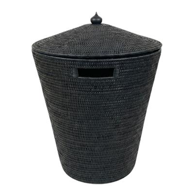 Hasır 3lü Çamaşır Sepetİ Kapaklı Siyah Renk