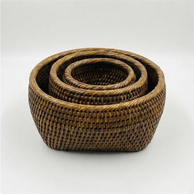 Hasır 3lü Sepet Kahverengi 10x8, 13x8, 18x9 cm