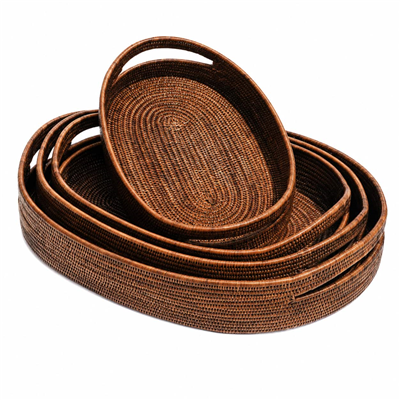 Hasır 4’lü Set Oval Tepsiler Kahverengi