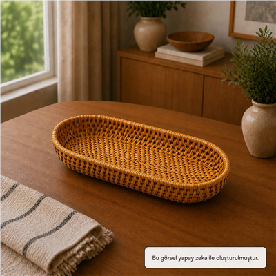 Hasır Biscuit Oval Tepsi Naturel 29x14x4 cm