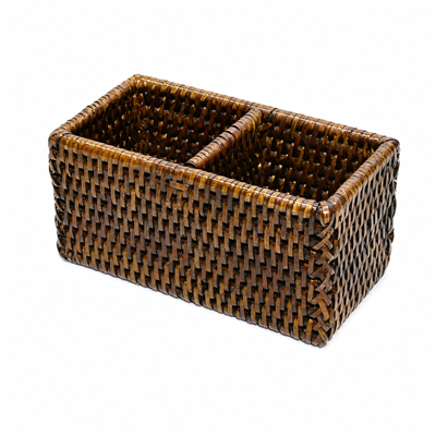 Hasır Çift Bölmeli Düzenleyici Kahverengi 16x8x8 cm