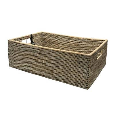 Hasır Kulplu Dikdörtgen Sepet Gri