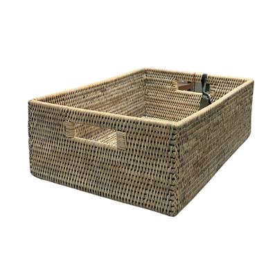 Hasır Kulplu Dikdörtgen Sepet Gri