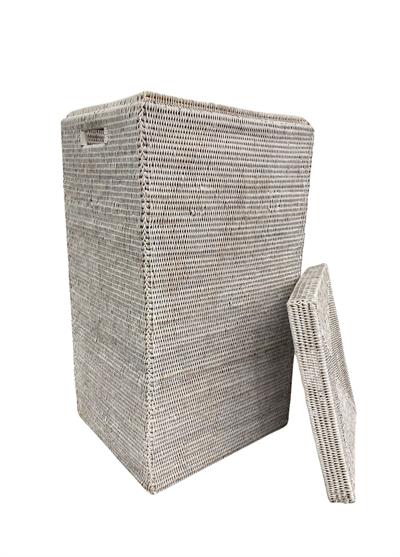 Hasır Dikdörtgen Çamaşır Sepeti (Çantayla Birlikte) Beyaz