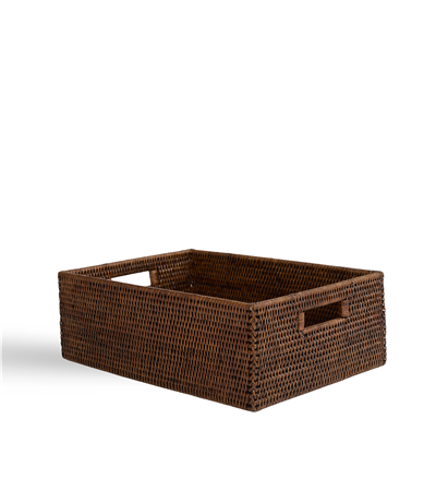 Hasır Kulplu Dikdörtgen Sepet Kahverengi 45x31x15 cm