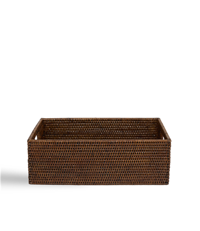 Hasır Kulplu Dikdörtgen Sepet Kahverengi 45x31x15 cm