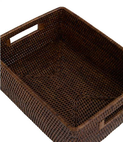 Hasır Kulplu Dikdörtgen Sepet Kahverengi 33x25x12 cm
