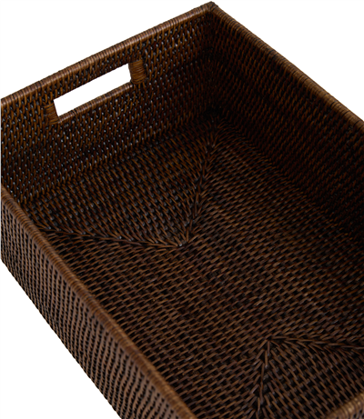 Hasır Kulplu Dikdörtgen Sepet Kahverengi 45x31x15 cm