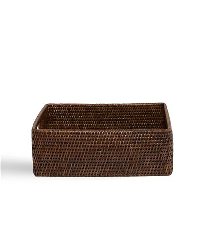 Hasır Kulplu Dikdörtgen Sepet Kahverengi 33x25x12 cm