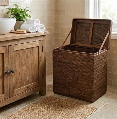 Hasır Ön Çamaşır Sepeti Alçak Kapak Kahverengi