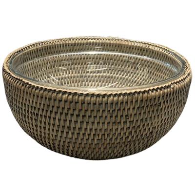 Hasır/Cam Salata Kasesi M Gri Çap 28x11 cm