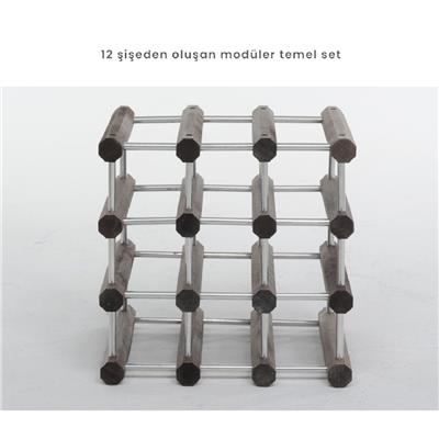 Ilcanantiniere Ahşap Modüler Şişe Rafı  Siyah/Alüminyum Renk